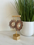 Wooden Mandala and Glass Bead Earrings